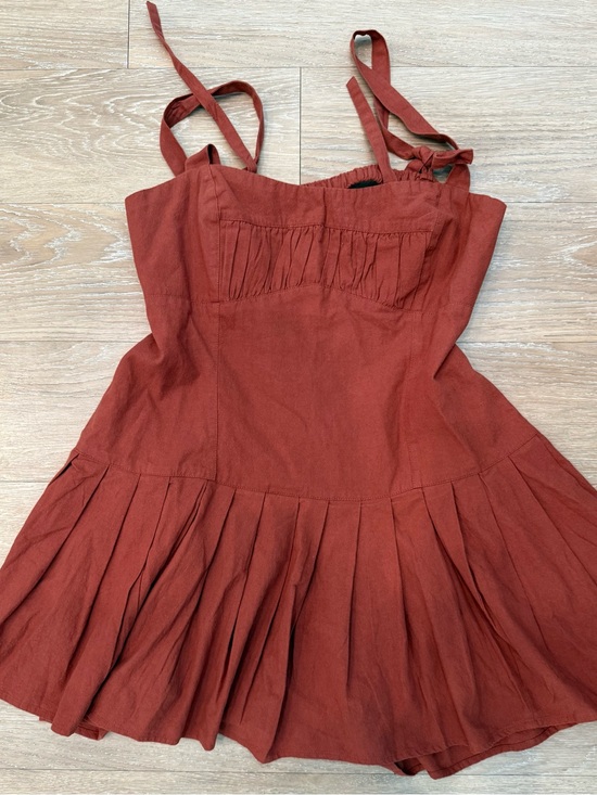 Free People Dresses & Skirts - Free People Rust Red Pleated Mini Dress Size Large